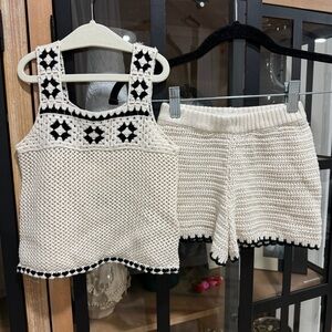 Zara Kids crochet knit set tank top shorts beige toddler coverup girl ivory